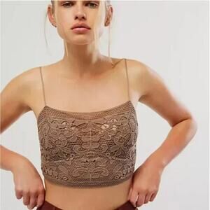 FREE PEOPLE | FP One Lyra Taupe Brown Lace Crop Top | Small